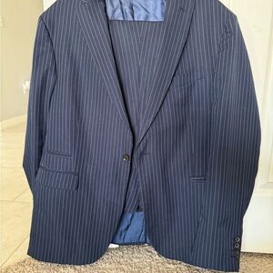 Zara Dark Blue Striped Suit Jacket And Pants